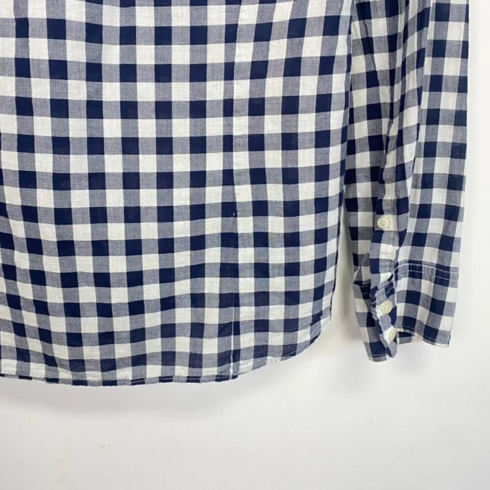 J. Crew Blue and White Checkered Button Down Top